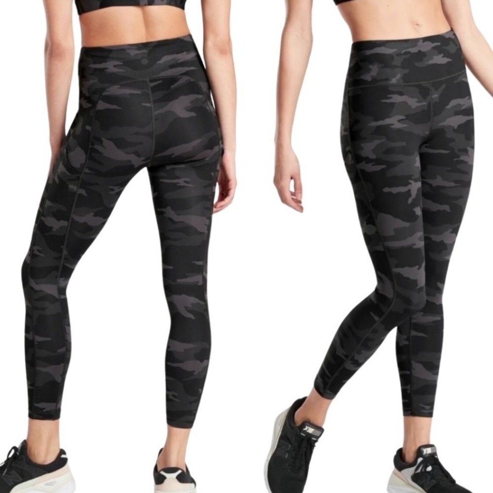Athleta Ultimate Stash Pocket‎ 7/8 Leggings Black Grey Camo High Rise Womens S